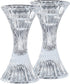 Round Base Crystal Candlesticks - 2 Pack Set - Pair of 5 Inch Pinched Fluted Cylinder Design Candle Holders - by Ner Mitzvah