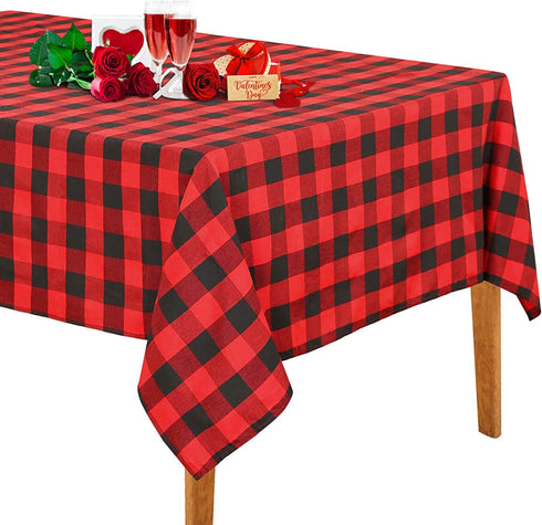 Plaid Tablecloth 56x120 Inch Black and Red Check Tablecloth Farmhouse Table Cover Spring Party Decor Holiday Table Decoration