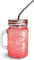Home Suave - Mason Jar Mugs with Handle, Regular Mouth Colorful Lids with 2 Reusable Stainless Steel Straw, Set of 2 (Rose Gold), Kitchen GLASS 16 oz Jars,"Refreshing Ice Cold Drink" & Dishwasher Safe