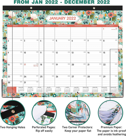 2022 Calendar - 2022 Desk Calendar, January 2022 - December 2022, 22" x 17", Desk / Wall Monthly Calendar, Desk Calendar 2022, Large Ruled Blocks with Julian Date for Planning and Organizing