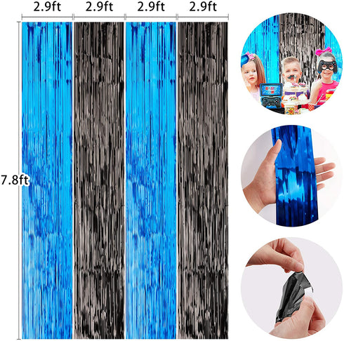 Decorlife Gamer Birthday Decorations, Video Game Birthday Party Decorations for Boys, 24PCS Wristbands, Foil Curtains, Photo Booth Props Included, Blue, Total 99PCS