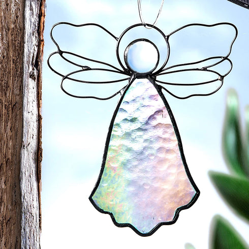 Angel Ornament Stained Glass Window Sun Catcher Display Christmas Tree Decoration Holiday Decor Memorial Remembrance Sympathy Gifts for CNA Nurse J Devlin ORN 303 Series (Clear Iridescent)