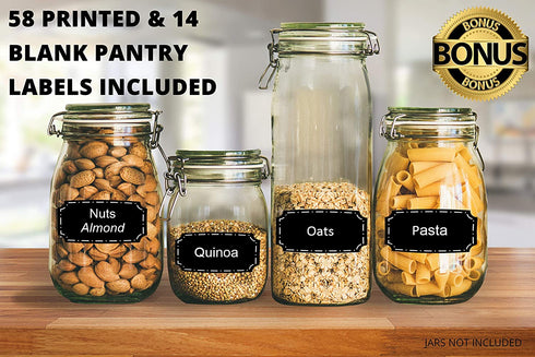 16 Glass Spice Jars Complete Set: 667 Chalkboard & Clear Printed Spice & Pantry Labels - Premier 8 fl Oz Empty Square Bottles w/ Pour/Sift & Coarse Shakers & Airtight Caps - Silicone Funnel Included