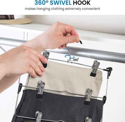 ZOBER Space Saving 5 Tier Metal Skirt Hanger with Clips (3pk) Hang 5-on-1, Gain 70% More Space,Rubber Coated Hanger Clips,360 Swivel Hook,Adjustable Clips Pants Hanger,Hang Slack,Trouser,Jeans,Towels