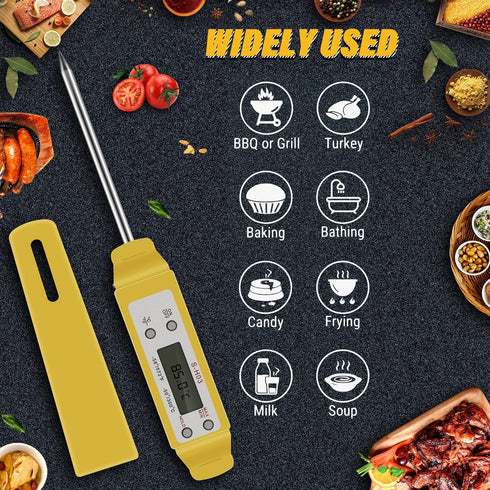 UTours Digital Food Cooking Thermometer,304 Stainless Steel Digital Thermometer Instant Read Meat Thermometer for Kitchen BBQ Grill Smoker Milk and Water (Yellow) - Amazon Vine