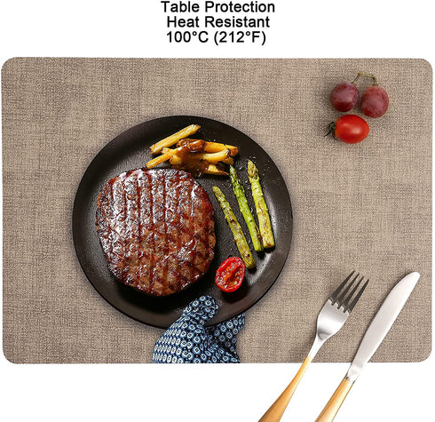 Myir JUN Placemats Dual Sided, Faux Leather Place Mats Set of 4 Indoor Placemats for Dining Table Outdoor Placemats Manteles Individuales Square Non-Slip Washable Table mats (Gray Beige, Square)