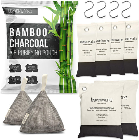 Activated Bamboo Charcoal Air Purifying Bags (8 Pack) Car Air Fresheners | Room Deodorizer For Home, House, Closet, Shoes | Natural Odor Eliminator For Dog And Cat Pet Owners | Moisture Absorbers