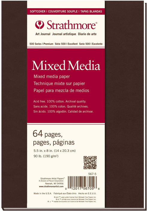 Strathmore 567-5-1 Softcover Mixed Media Art Journal, 8" x 5.5", White, 32 Sheets