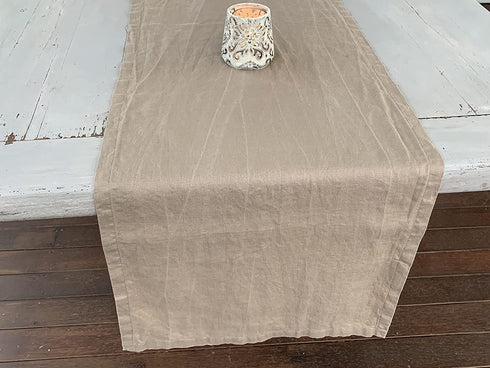 Linen Table Runner 100% French Flax Stonewashed Pure Linen Cloth Table Runner (Natural Rustic Taupe, 14 x 90 Inch)