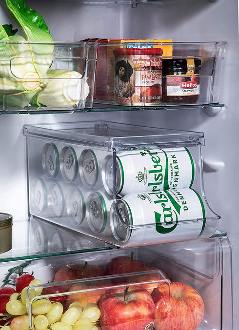 Set of 1- JinaMart Refrigerator Organizer Bin Pop Soda Can Beverage Holder for Fridge, Kitchen, Countertops, Cabinets, Clear Plastic Can Dispenser and Canned Food Pantry Storage Rack(With Lid)