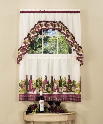 Achim Home Furnishings CYTS36BU06 Chardonnay Tier and Swag Set, 57" x 36", Burgundy , Red