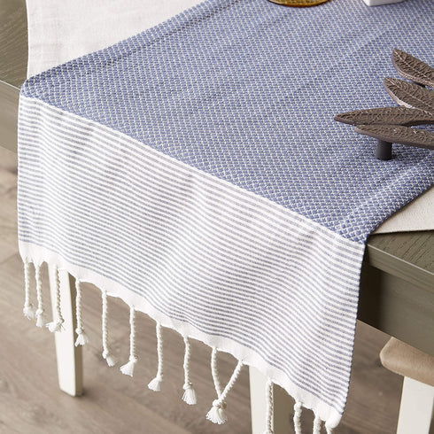 DII Bordered Dobby Woven Table Runner, 15 x 108, French Blue, 1 Piece