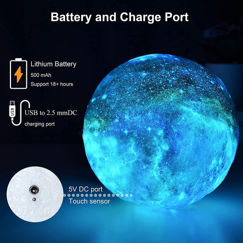 HYODREAM 3D Moon Lamp Kids Night Light Galaxy Lamp 16 Colors LED Light with Rechargeable Battery Touch & Remote Control as Birthday Gifts for Boys/Girls/Kids