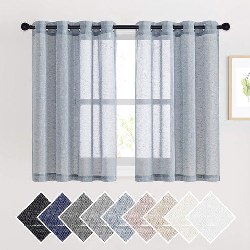 NICETOWN Linen Blend Semi Sheer Window Curtains W52 x L45, Silver Grommet Semitransparent Drapes Balance Light & Privacy for Living Room/Bedroom, 104" W Total 2 PCs, 45" L, Sea Mist