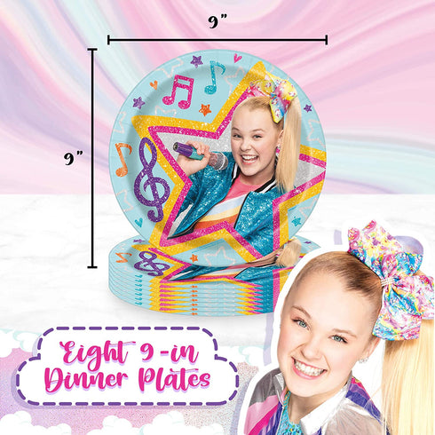 Unique JoJo Siwa Dinnerware Party Bundle | Dinner & Dessert Plates, Luncheon Napkins, Table Cover | Kids Girl Birthday Party Decor Officially Licensed