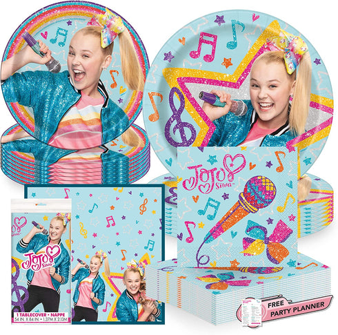 Unique JoJo Siwa Dinnerware Party Bundle | Dinner & Dessert Plates, Luncheon Napkins, Table Cover | Kids Girl Birthday Party Decor Officially Licensed