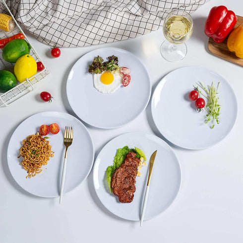 Melamine Dinner Plates - 6pcs 10inch Dinnerware Dishes Set for Indoor and Outdoor Use, Break-resistant, White