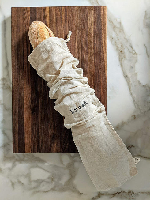 Montecito Home Combo Set of One 12"x15" Boule and One 6"x26" Baguette Farmhouse Natural Linen Bread Bags, Reusable Drawstring Bag for Homemade Bread Storage, Perfect for Bakers, House Warming, Etc.