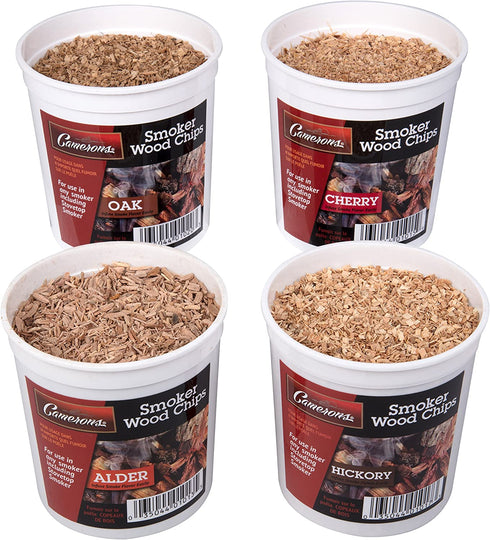 Oak, Cherry, Hickory, and Alder Wood Smoking Chips- 4 Pints - Wood Smoker Shavings Value Pack- Resealable Pints of Extra Fine Cut Sawdust - Perfect for Smoking Guns, Smokers, Smoke Boxes (0.473176 L)