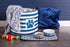 Bone Dry Pet Storage Collection Striped Paw Patch Bin, Large Round, Navy