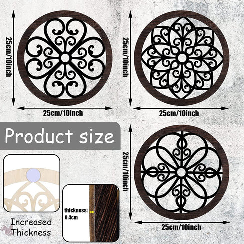 4 Pieces Thicken Rustic Wood Wall Decor Modern Farmhouse Wall Art Decor Wooden Hollow Carved Design Rustic Wall Art for Living Room Bedroom Office Kitchen Wall Decoration (Classic Style)