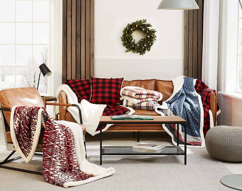Eddie Bauer - Plush Sherpa Fleece Throw - Soft & Cozy Reversible Blanket, Ideal for Travel, Camping, & Home, Edgewood Red