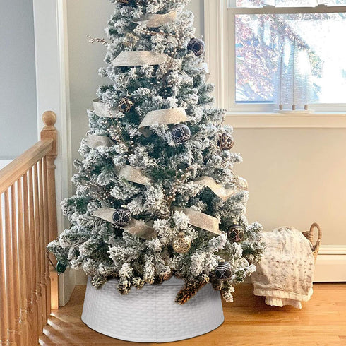 Blissun Christmas Tree Ring, Plastic Christmas Tree Collar, Christmas Tree Skirt for Artificial Christmas Trees Decoration (White)
