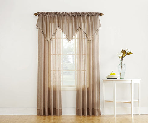 No. 918 25908 Erica Crushed Texture Sheer Voile Beaded Ascot Rod Pocket Curtain Valance, 51" x 24", Taupe
