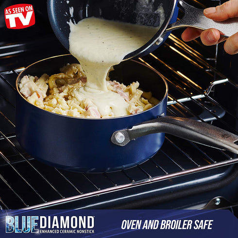 Blue Diamond Cookware Diamond Infused Ceramic Nonstick, 2QT Saucepan Pot with Lid, PFAS-Free, Dishwasher Safe, Oven Safe, Blue