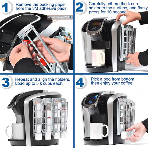 STORAGENIE K Cup Holder for Keurig K-cup,Coffee pod Storage, Side Mount | Wall Mount, Perfect for Small Counters (3 Pack| For 15 K-Cups, White)