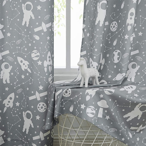 Central Park Gray Kids Curtains Light Filtering Soft Microfiber Window Panels for Boys and Girls Nursery Bedroom Space Planet Theme with Grommets Window Treatment Drapes, 42 x 54 Inch, Set of 2 Panels
