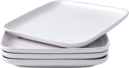 Bruntmor 8-Inch Set of 4, Heavy Duty Ceramic Dinner Plates, Elegant Matte Square Serving Plates for Dessert, Classic Serving Plate for Steak, Pasta and Salad, Dinner Plates, White