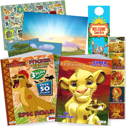 Disney Coloring Book Set with Stickers - Bundle Includes 80 Page Coloring Book, Stickers, and Door Hanger (Lion King)