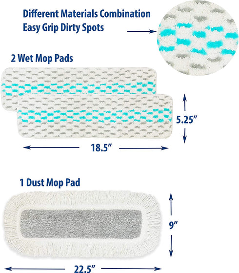 Simple Houseware 18-Inch Extra Wide Extendable Handle Microfiber Hardwood Floor Cleaning Mop (Includes 3 Mop Pads)