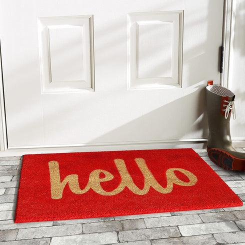 Calloway Mills 100301729RNS Script Hello Doormat, 17" x 29", Red/Natural