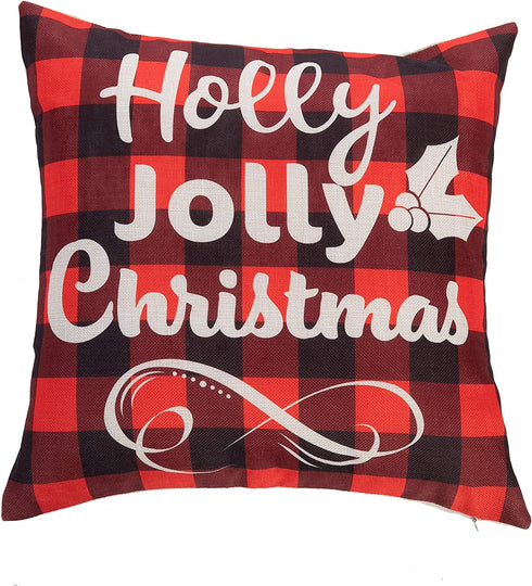 JOYIN Christmas Buffalo Plaid Pillow Covers with Rustic Farmhouse Design (4 Pack), 18x18 Inch Christmas Throw Pillow Case for Sofa, Couch, Bedroom or Patio Seat Christmas Winter Holiday Decoration