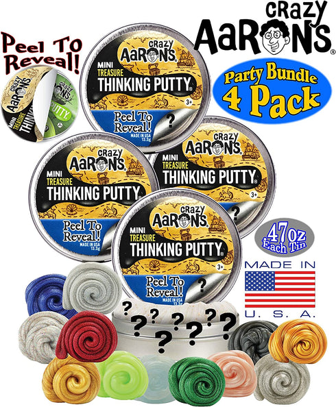 Crazy Aaron's Putty Mini Tins Treasure Surprise Peel to Reveal (Collect All 12 Colors) Gift Set Party Bundle - 4 Pack (.47oz Each) *Items are Assorted and May Contain Duplicates
