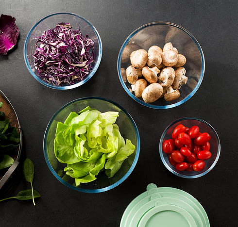 Mixing Bowls with Lids, Glass Mixing Bowl Set with BPA Free Lids, Space Saving Nesting Bowls, Food Storage Containers, 6 Piece Set Glass Bowls with Lids