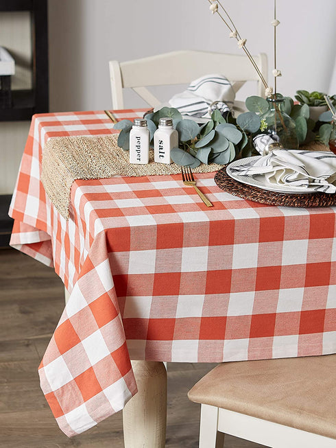 DII Buffalo Check Collection, Classic Farmhouse Tablecloth, Tablecloth, 70" Round, Vintage Red