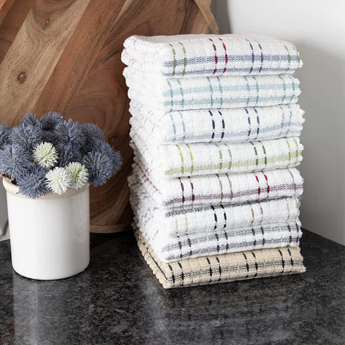 Ritz Royale Collection 100% Combed Terry Cotton, Highly Absorbent, Oversized Checked Kitchen Towel Set, 28" x 18", 2-Pack, Black
