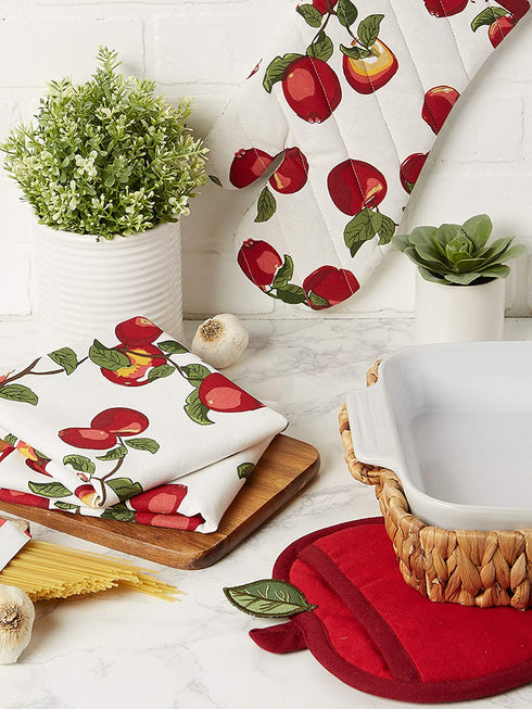 DII Apple Orchard Collection, Kitchen Textiles, Potholder, Oven Mitt, Dishtowels, Apple Print