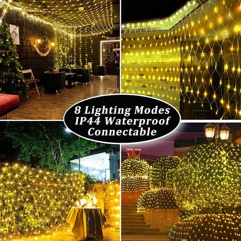 9.8ft x 6.6ft Christmas Net Lights,200 LED Mesh String Lights with Remote,8 Modes Connectable Net String Christmas Lights for Garden, Bushes, Wedding, Xmas Tree Decorations(Warm White)