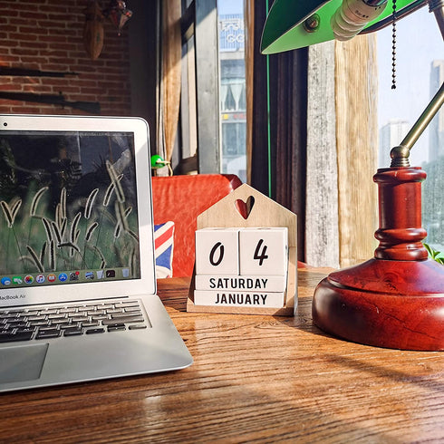 Wooden Calendar Block, Perpetual Desk Calendar, Date Block, for Desk, Office, Home Decor, 4.7x2.4x5.7 inches HOCHIZE