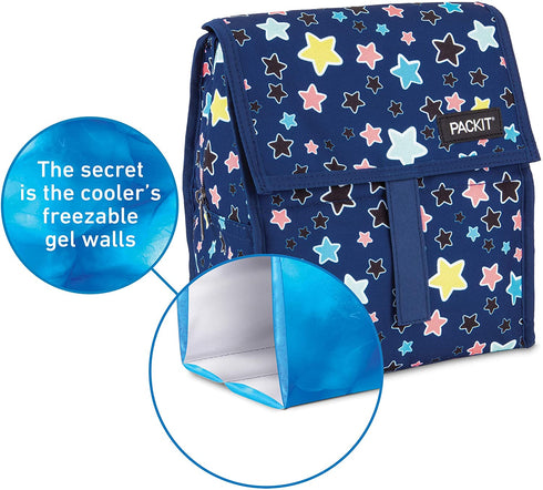 PackIt Freezable Lunch Bag with Zip Closure, Bright Stars