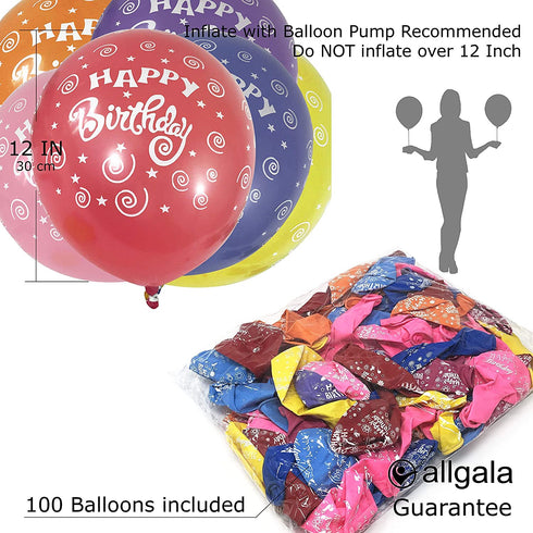 Allgala 100ct 12" Helium Grade Premium Latex Balloons-"Happy Birthday"-BL52051
