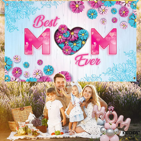 XtraLarge, Best Mom Ever Mothers Day Banners - 72x44 Inch | Mothers Day Decorations for Party | Happy Mothers Day Banner Backdrop | Happy Mothers Day Banner for Mothers Day Centerpiece Decorations