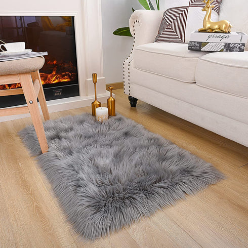 Fulie Ultra Soft Rug Faux Sheepskin Fur Area Rug, Grey Fluffy Shag Rug for Girls Bedroom Bedside Floor Carpets, Fuzzy Plush Rugs for Sofa Living Room Indoor Home Decor, 2x3 Feet