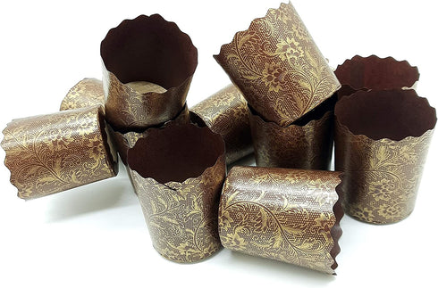 5 oz Panettone Paper Mold | 25 Pack | Round Italian Non Stick Panettone Paper Baking Molds - Brown Design W 2.75 x H 3.35-In by SHSH trade group