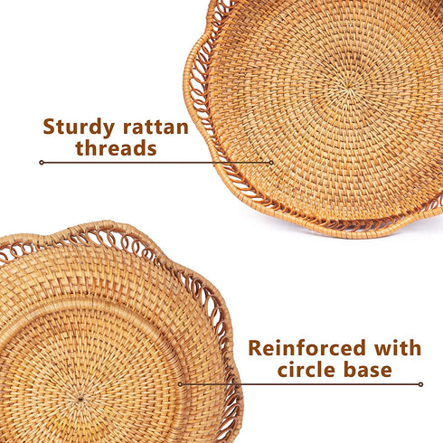 Fruit And Vegetable Storage Round Wicker Baskets Rattan For Serving Potatoes Onions Bread Decor Basket Stackable Set 2 Fruit Holder For Kitchen Countertop Organizing Bathroom Toys Craft (Honey Brown)
