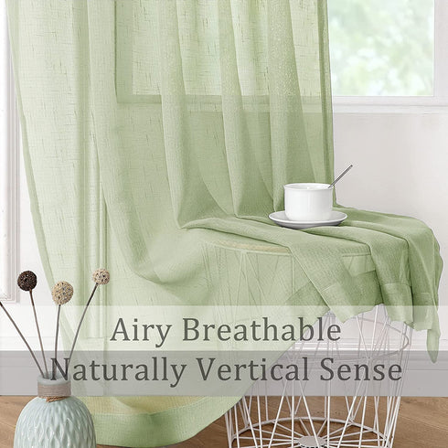 Green Linen Sheer Curtain Panel Pairs with Grommets/Eyelets Rustic Window Drape Treament Decoration for Living Room Bedroom Farmhouse, 54x63 Inch, 2 Panels, Sage